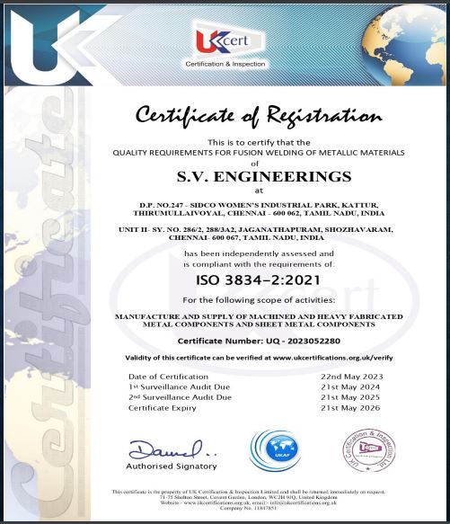 SV Engineerings Pvt. Ltd. Certificates