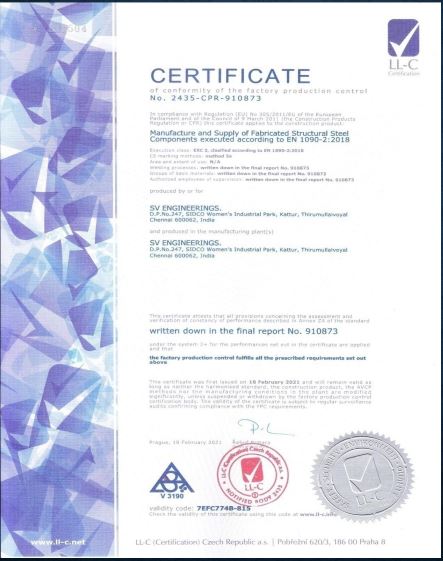 SV Engineerings Pvt. Ltd. Certificates